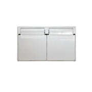 A white exterior outlet cover with a twin lid design, suitable for standard household type outlets.