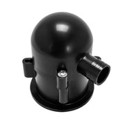 Black drain trap for sinks with a corrugated hose attached to it.