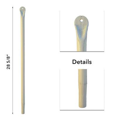 A white lower pivot pole for a 3 piece bed bow with a detail view showing the loop end.