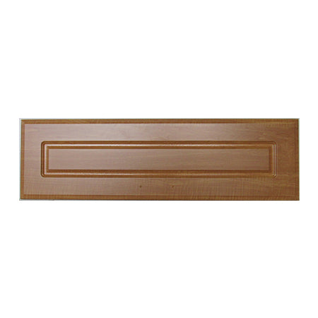 A natural wood finish cabinet door measuring 28 inches wide and 8.125 inches tall.