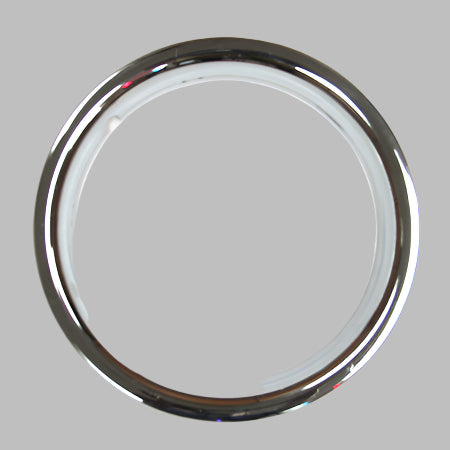 Chrome-plated automotive wheel trim ring with a smooth finish.