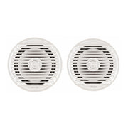 Two white exterior grade Jensen speakers with a titanium dome tweeter visible.