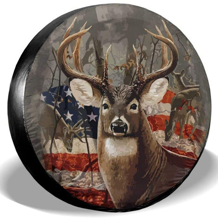 14 Inch Deer And Flag Spare Tire Cover