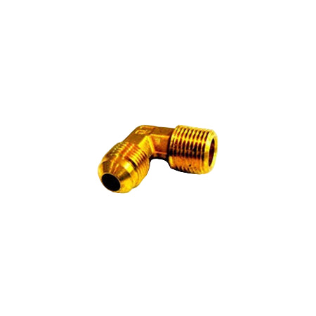 Gold elbow pipe fitting on a white background