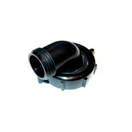 A black drain elbow with threaded connections designed for attaching to a sink or drain.
