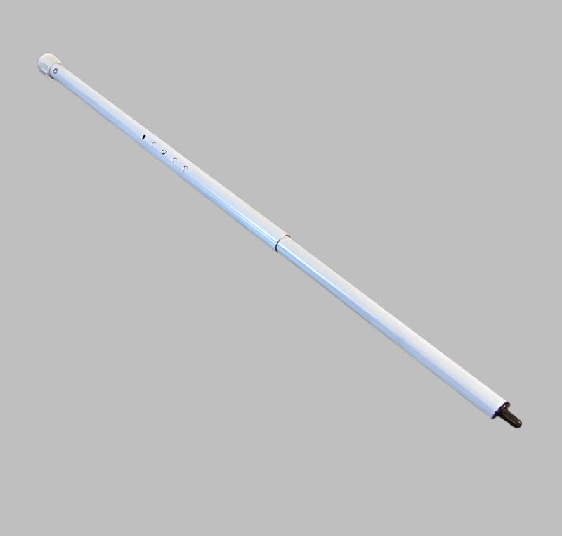 A white metal awning rafter pole for a recreational vehicle.
