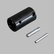 A black lift motor override adapter with a drive adapter and two pins, against a white background.