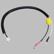 A battery harness with a 40 amp breaker, featuring black and white wires with sheathed terminal ends, corrosion-resistant plastic, and a yellow electrical connector.