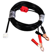 A black auto extension battery harness with red and yellow alligator clips and a white connector.