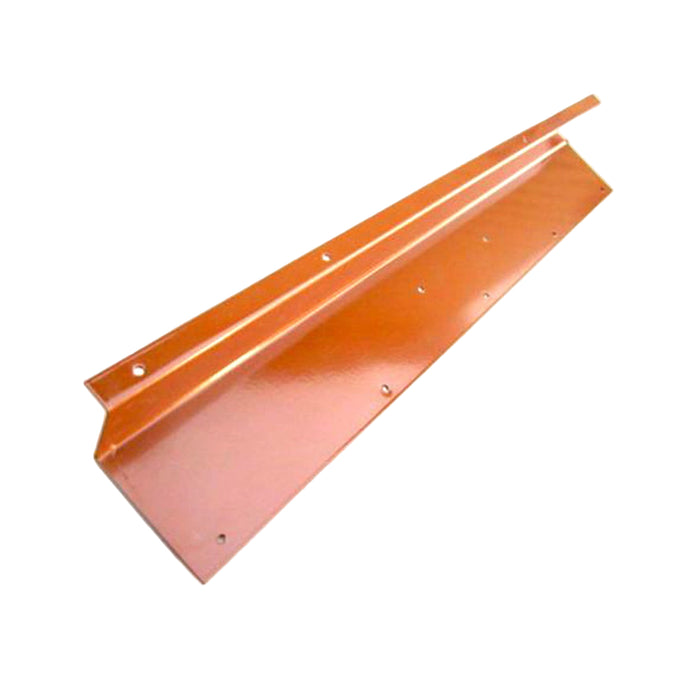 A brown metal shower bracket with multiple holes for mounting.