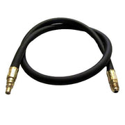 A black low pressure outdoor stove or grill hose with a flared male fitting on one end and a quick connect on the other end, measured at 48 inches in length.