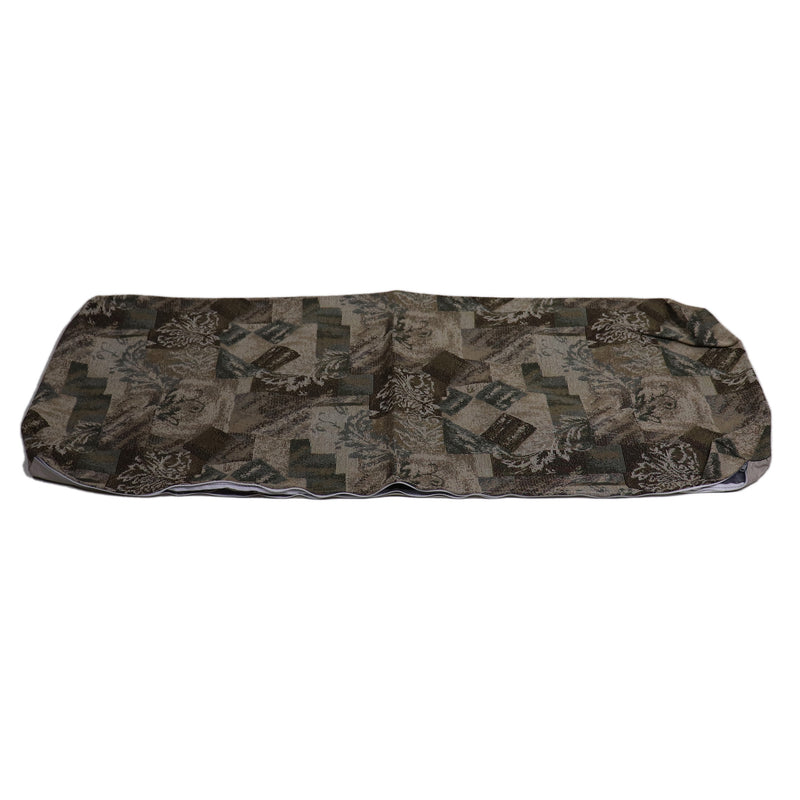A camouflage patterned cushion cover designed for a 2011 Sun Valley pop up tent.