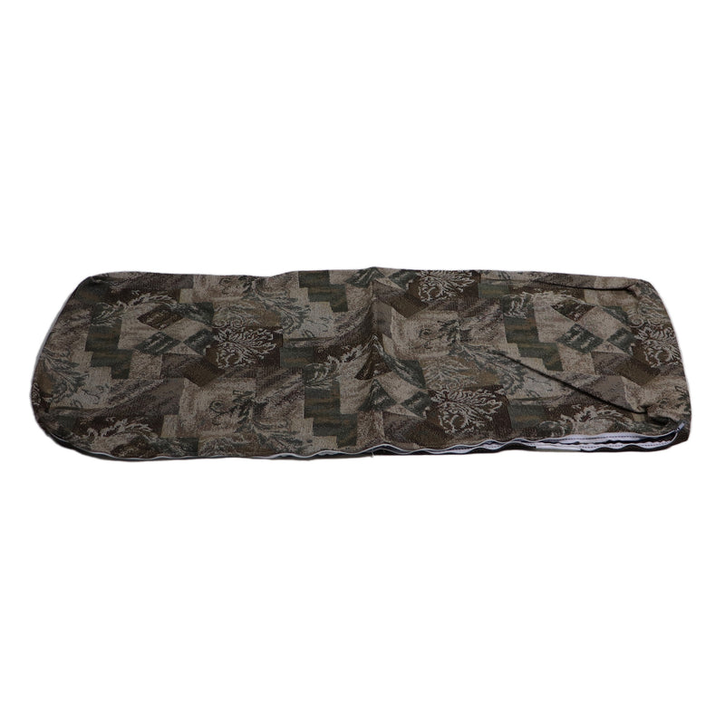 Camouflage pattern cushion cover for a 2009 Mesa RV model, with Jeter Citrus top fabric color and Brown bottom color.