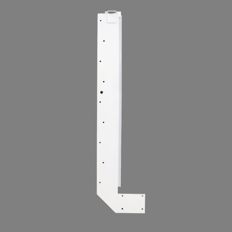 A white bulkhead for the right hand side of a stepper door, with multiple holes for components.