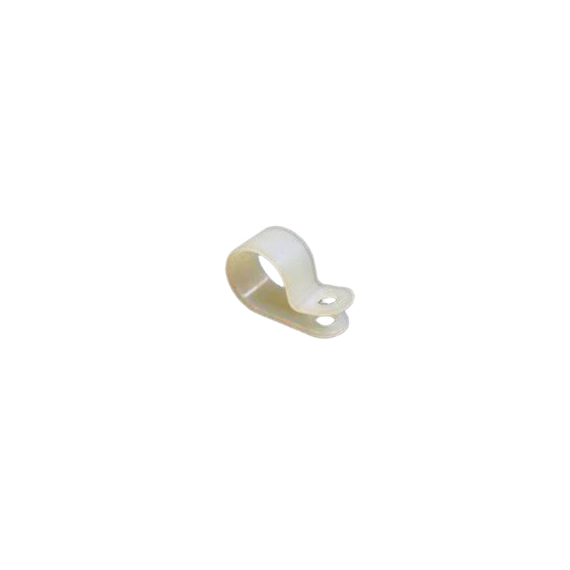 A single white nylon clamp against a black background.