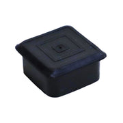 A black square plug cap made of plastic designed to fit 1 inch by 1 inch openings.
