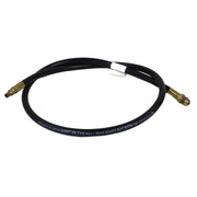 A black low pressure outdoor stove or grill hose with 3/8 inch fittings on both ends.