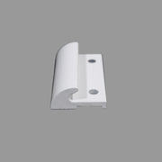 A white storage box lid strike with mounting holes, placed on a gray background.