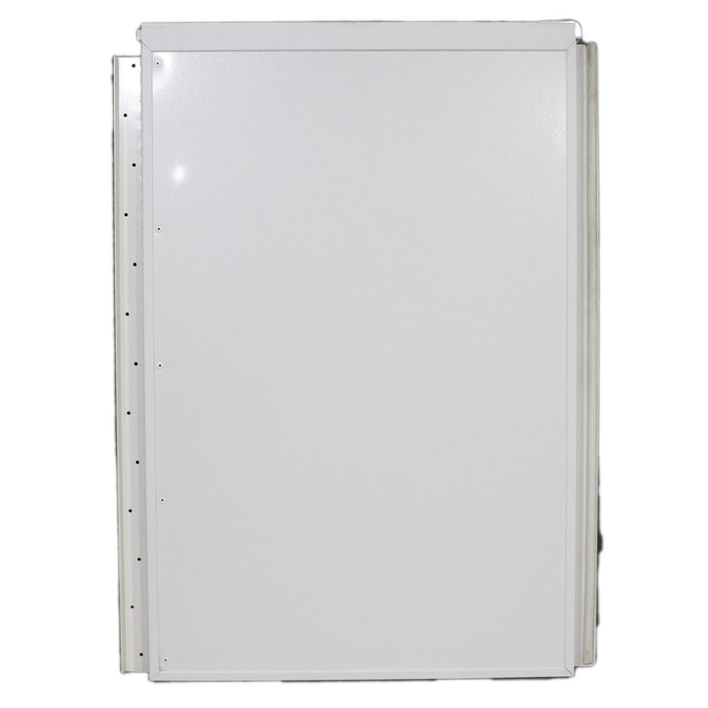 swing style door for highwall pop up campers shown from the back