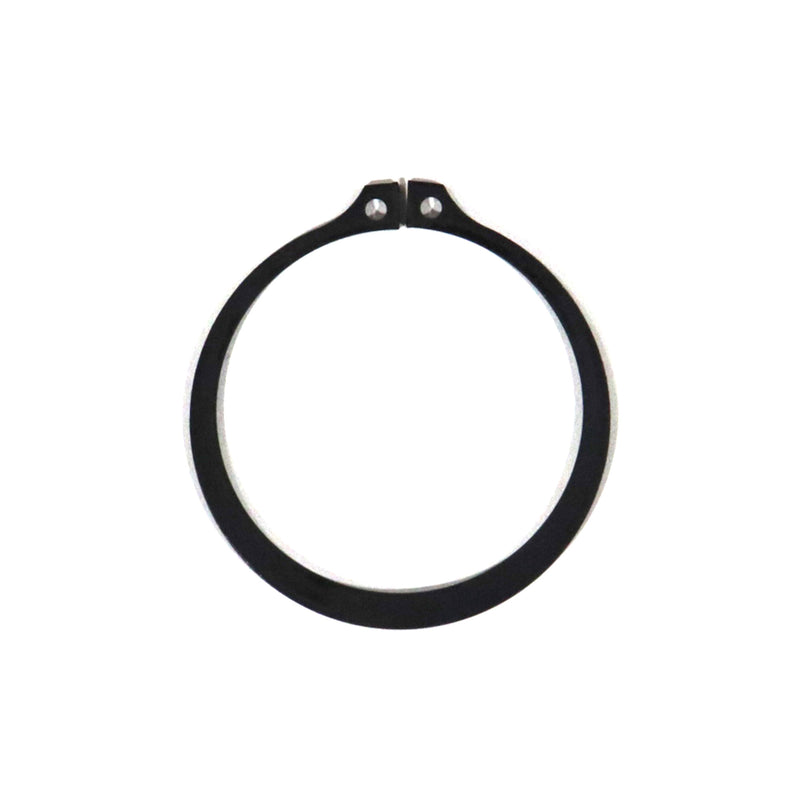 A black metal C-clip, commonly used as a part of swing down tongue jacks, against a white background.