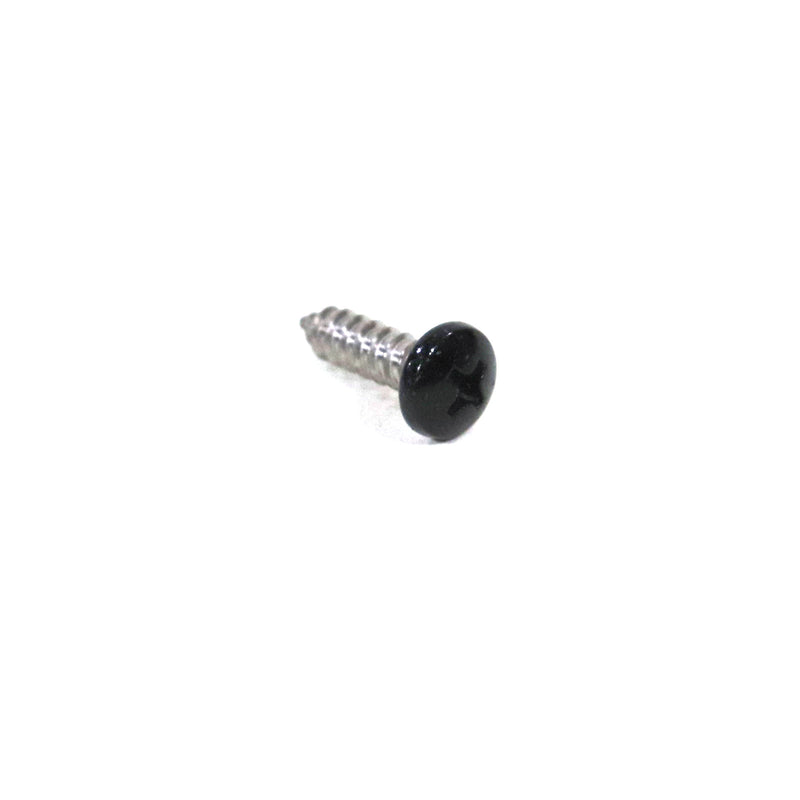 A single black metal screw with a Phillips head drive, 1/2 inch in length, against a white background.