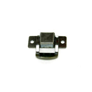 A metal stove latch against a white background.