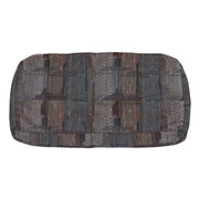 A multicolored dinette back cushion cover with a plaid pattern.