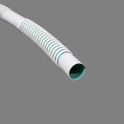 A flexible white drain hose with green stripes, likely made of PVC, designed for use with RV sinks.