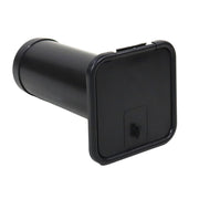 A black storage hatch with a square shape, likely made of metal or plastic, designed for storing hoses and accessories.