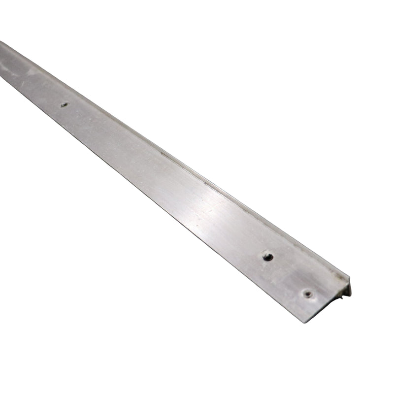 A silver metal end rail panel cap with multiple holes for mounting.