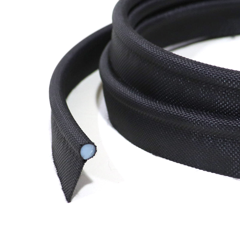 A black awning cord with a visible woven texture, designed for sewing onto awning bags.