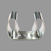A metal bed leg clip with a silver finish, designed to hold bed leg poles.