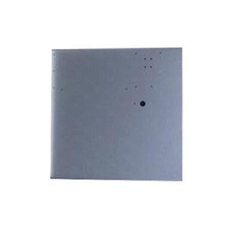 A silver metal side panel for a vehicle, featuring cut-outs for a marker lamp and roof latch.