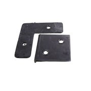 Two black metal brackets used to close the top deck corners on a white background