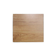 A square-shaped, brown wood cabinet side panel