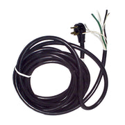 30 Amp shore power cord, coiled and ready for use, with plug visible.