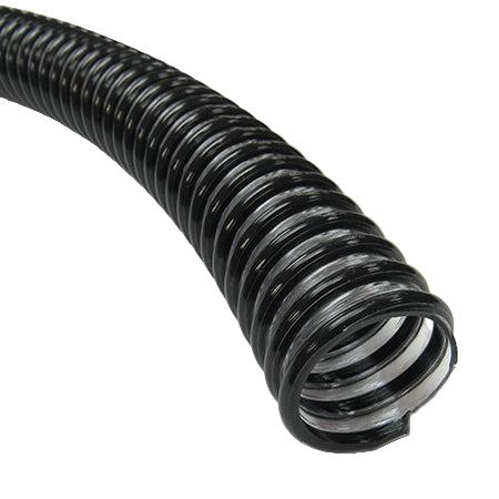 Black flexible hose on a white background