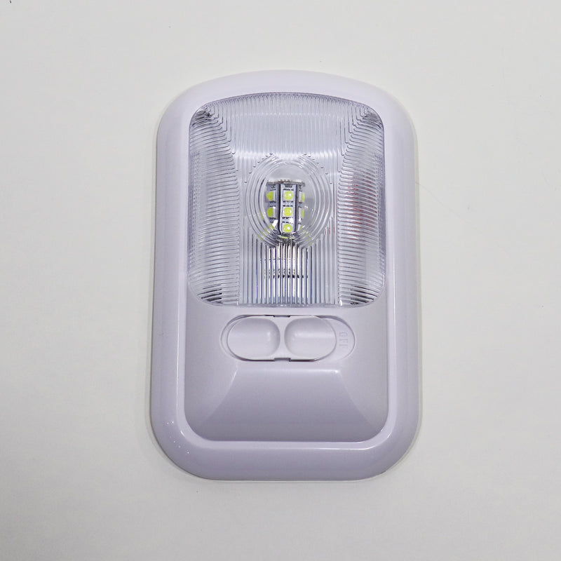 Bright white LED ceiling light with an on/off switch, showcasing a sleek, compact design with a clear, optic snap-in lens.
