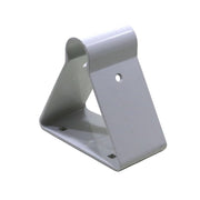A white metal roof rack riser designed to hold crossbars, with square lower mounting holes.