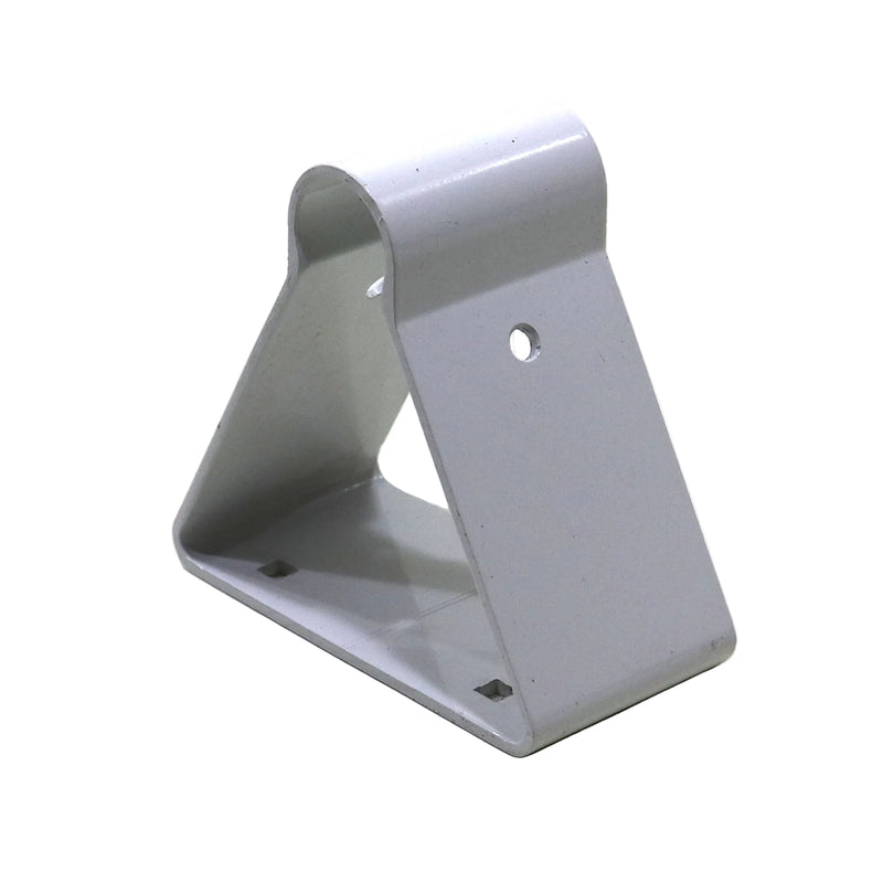 A white metal roof rack riser designed to hold crossbars, with square lower mounting holes.