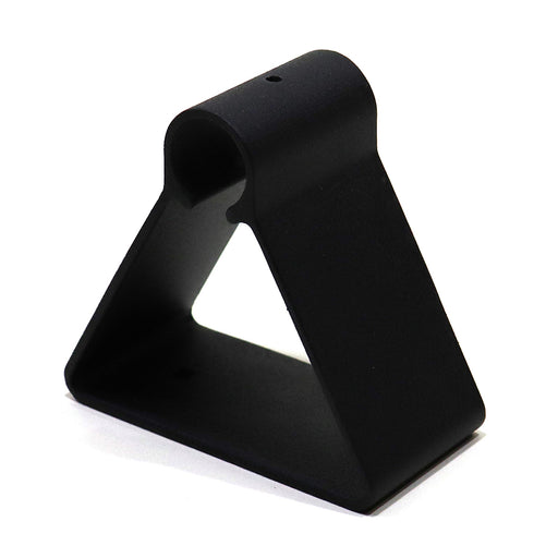 A black roof rack riser designed to hold crossbars, with square lower mounting holes for carriage bolts.