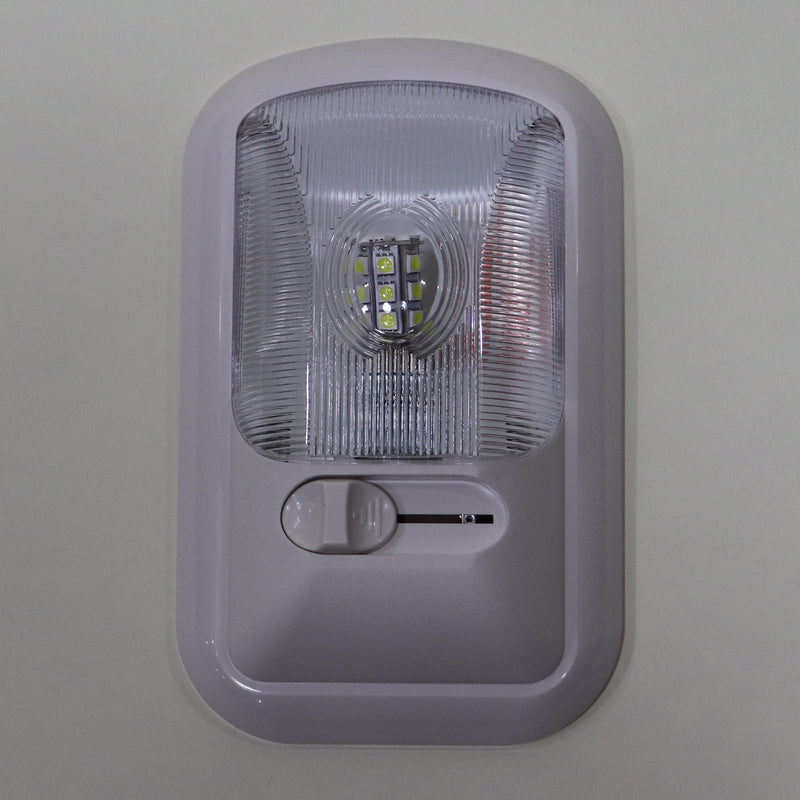 An LED ceiling light with a dimmer switch, predominantly white in color, with visible LED bulbs inside the light cover.