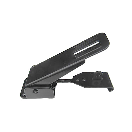 Black metal latch used for securing the roof and storage boxes on pop up campers.