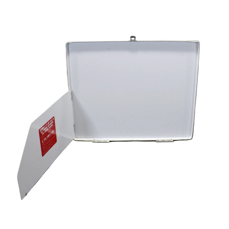 A white metal stove cover with a single wind guard fin on the left side, designed for Wedgewood and Vitco stoves.