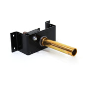 A black metal crank assembly with a gold-colored shaft, designed for use with pop-up campers.