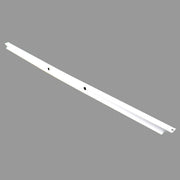 A white metal brace designed for use on campers, with cut-outs for wiring and mounting.