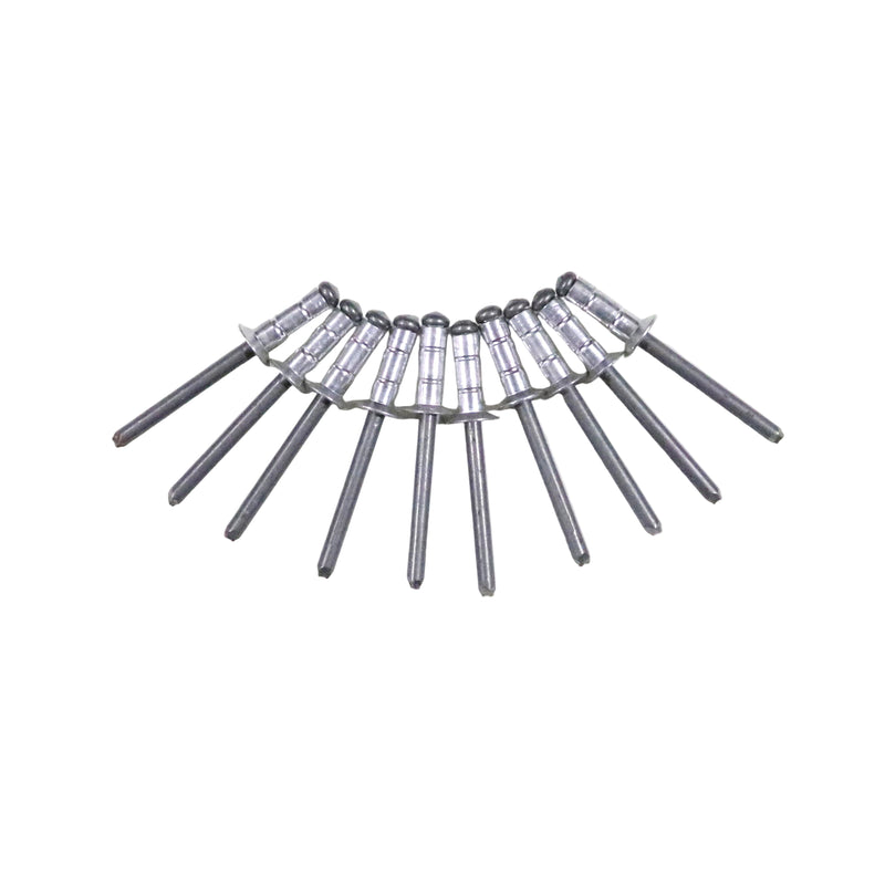 A set of metal rivets arranged in a line for bumper cap installation