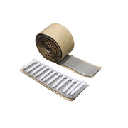 A roll of butyl tape and several screws arranged on a flat surface, presumably part of a corner cap and hatch installation kit.