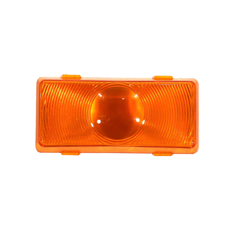 An orange porch lamp lens with four mounting tabs, two on the top and two on the bottom, against a white background.