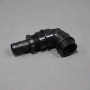 A black sink drain elbow, approximately 7 inches long by 4 inches tall